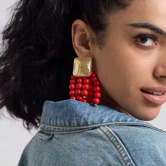 Zara Red Cascade Beaded Earrings - Picture 4 of 13
